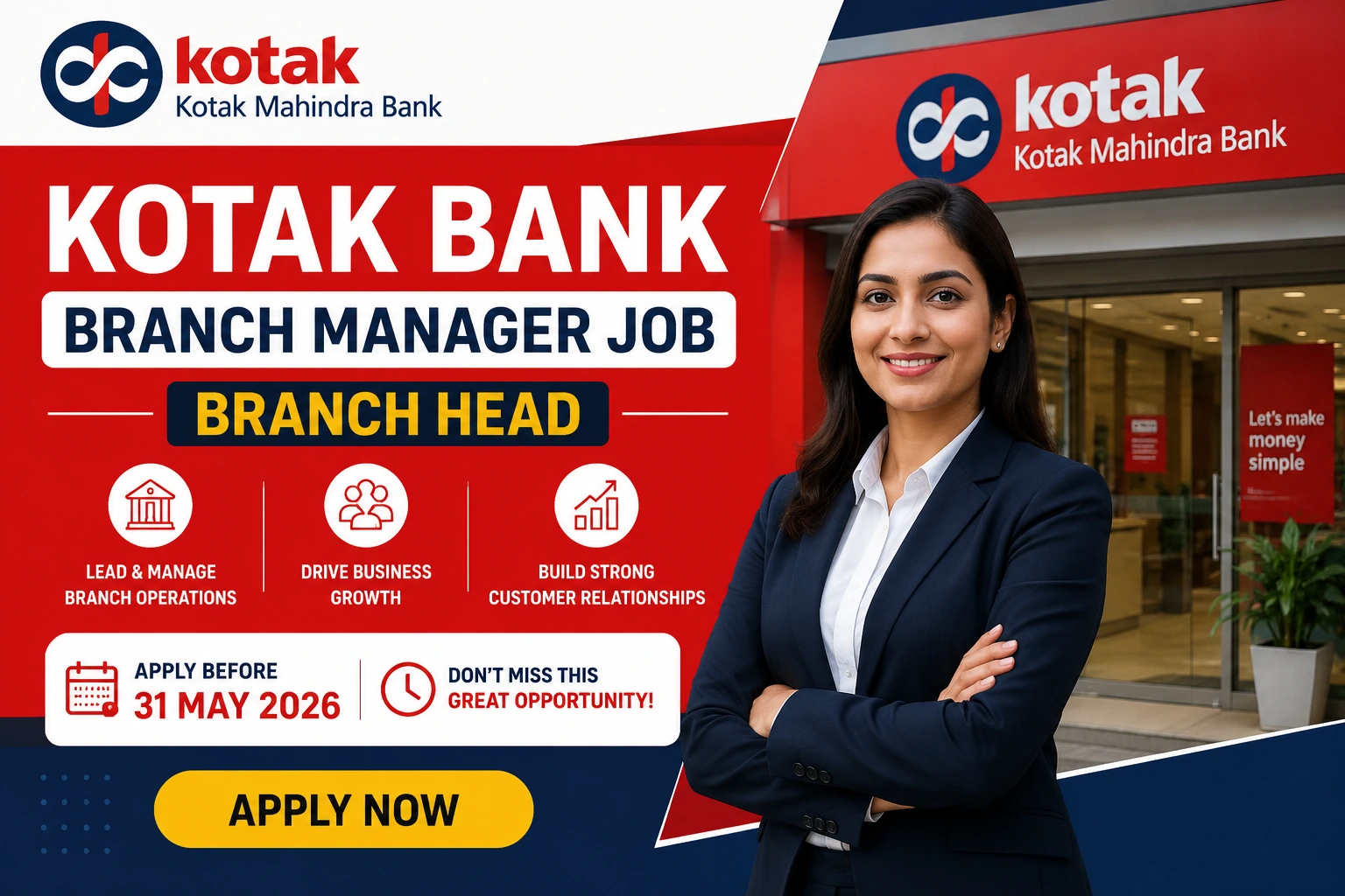 Kotak Bank Branch Manager Job | Branch Head | Apply by 31 May 2026