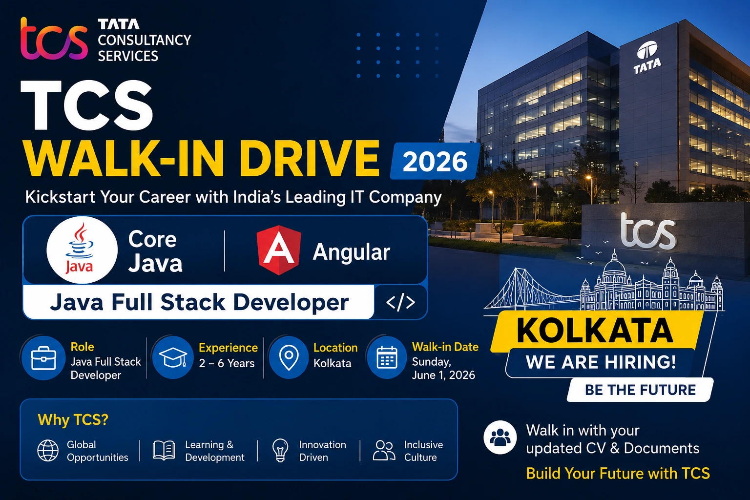 TCS Java Walk-in Drive 2026 | Kolkata | Java Developer | June 1