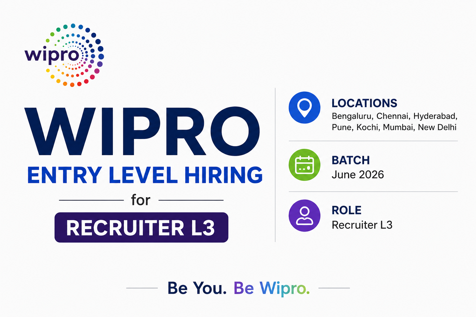 Wipro Entry Level Hiring for Recruiter L3