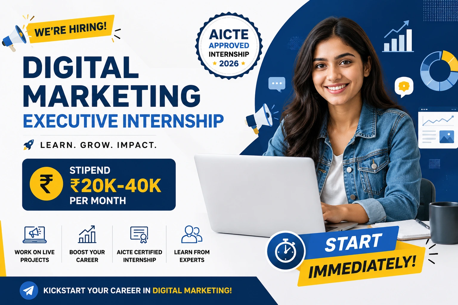 Digital Marketing Executive Internship | ₹20k-40k Stipend | AICTE