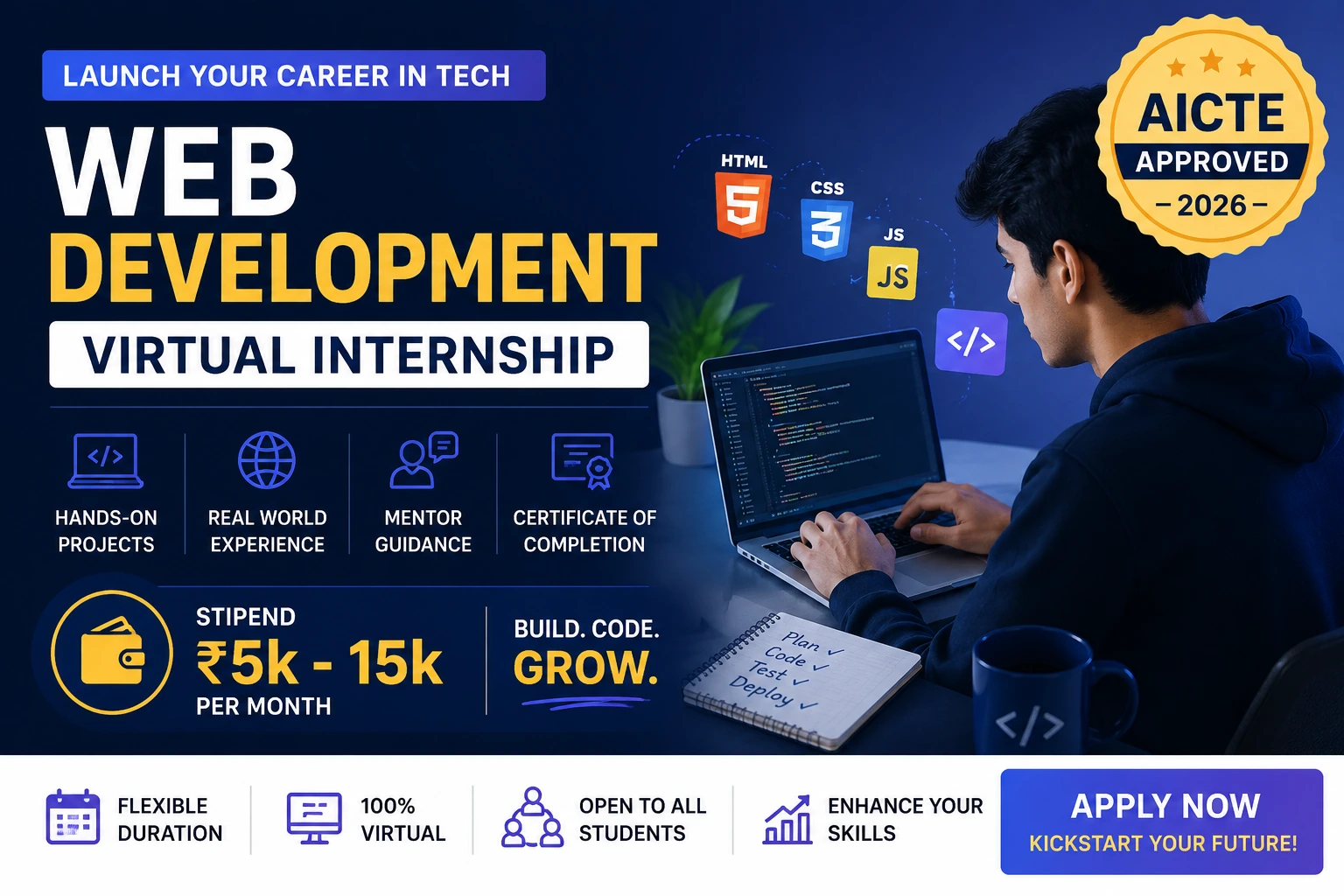 Web Development Virtual Internship | ₹5k -15k Stipend | AICTE – 2026