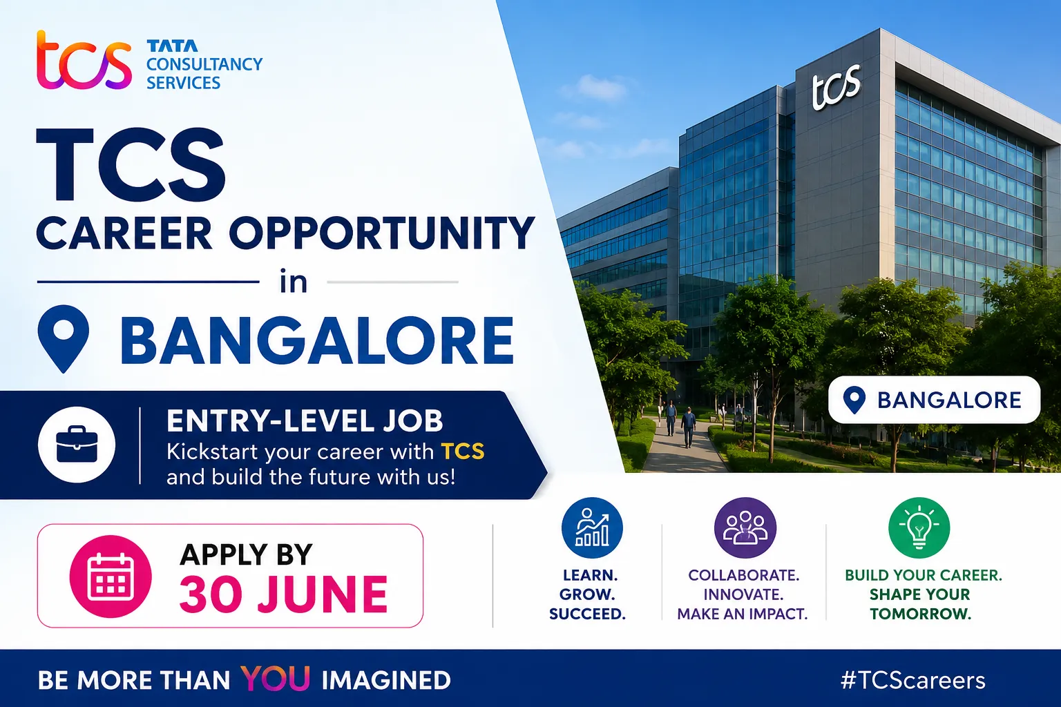 TCS Career Opportunity in Bangalore | Entry-Level Job | Apply by 30 June
