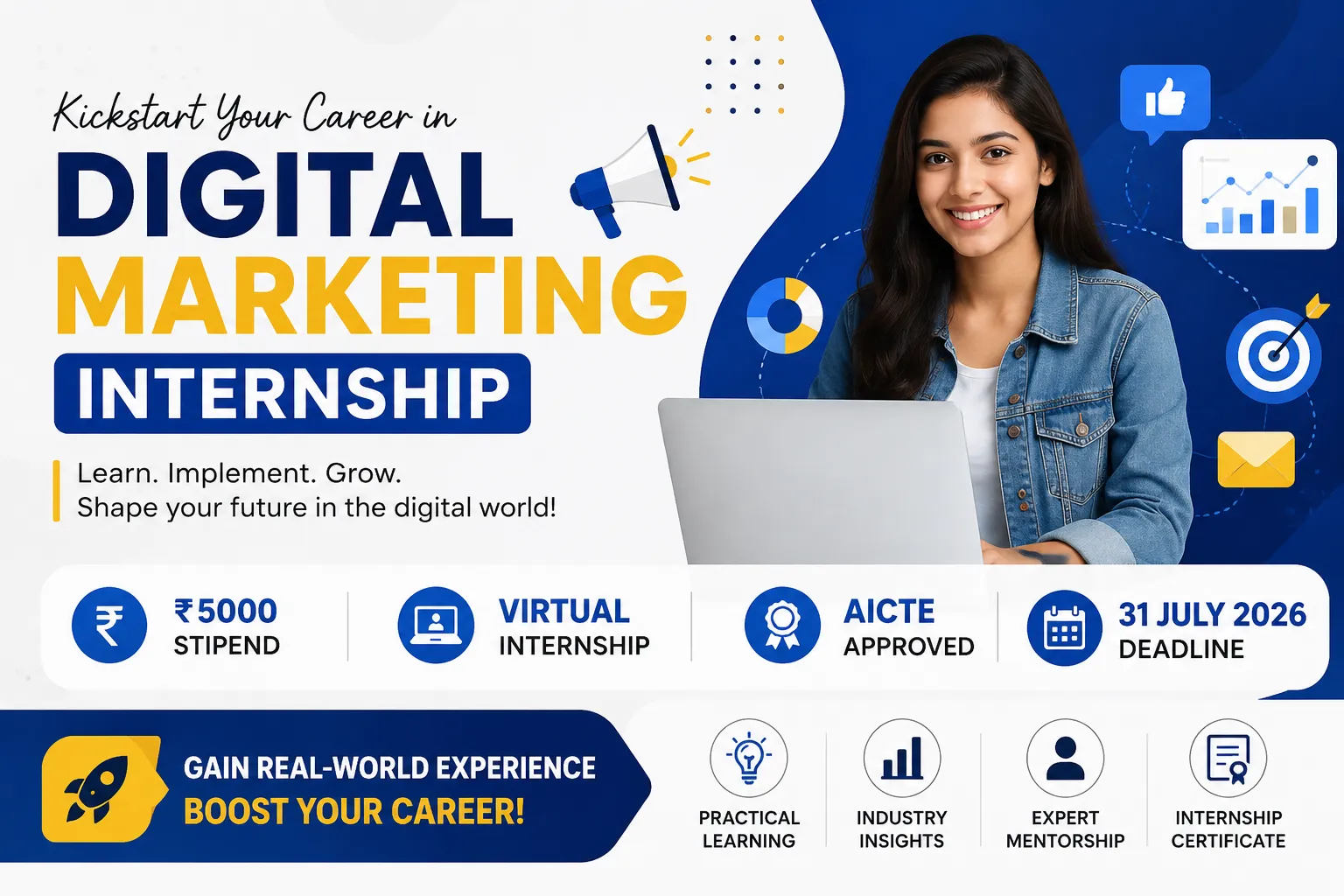 Digital Marketing Internship | ₹5000 Stipend | Virtual | AICTE | 31 July 2026