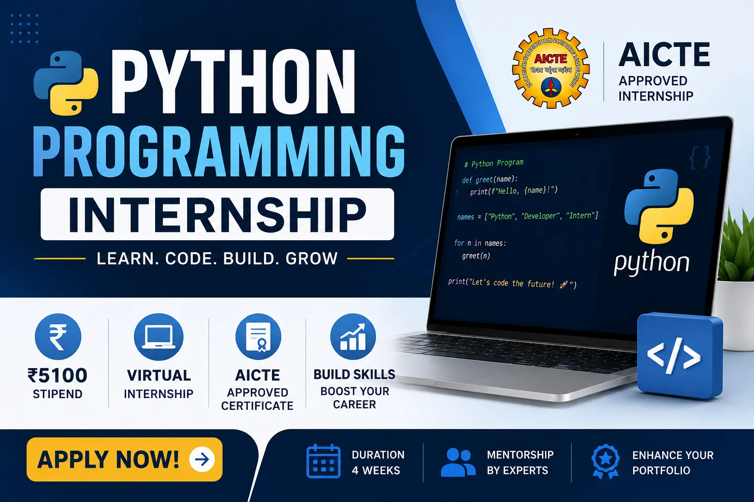 Python Programming Internship | ₹5100 Stipend | Virtual | AICTE | Apply Now