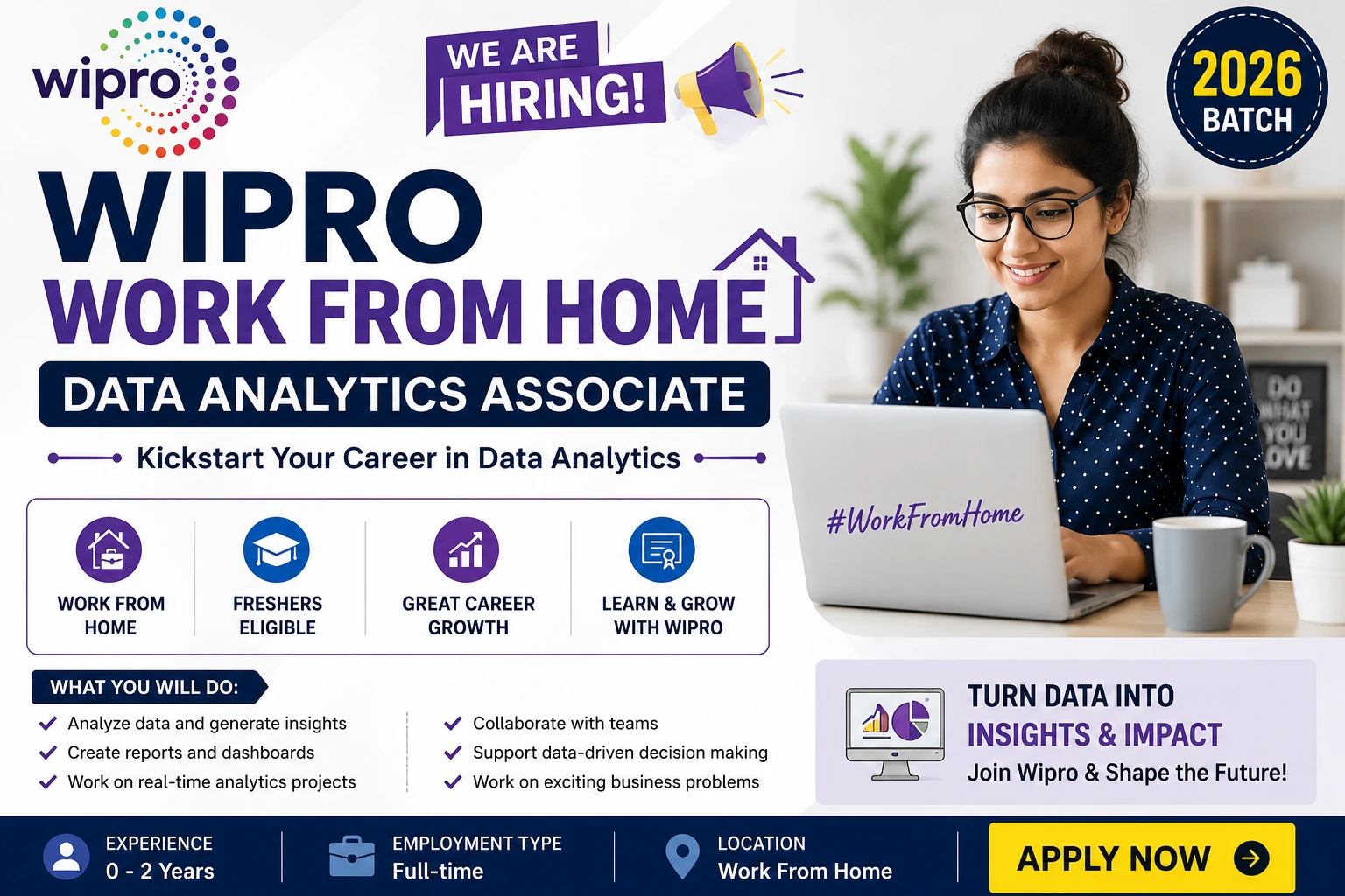 Wipro Work From Home 2026 | Data Analytics Associate | Freshers Apply Now
