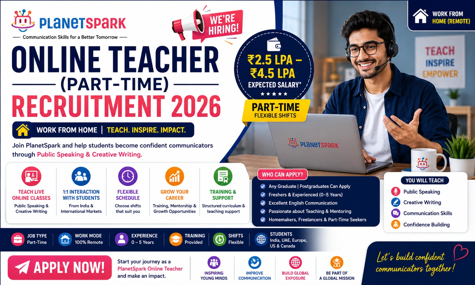 PlanetSpark Hiring Online Teachers 2026 | Part-Time WFH Job