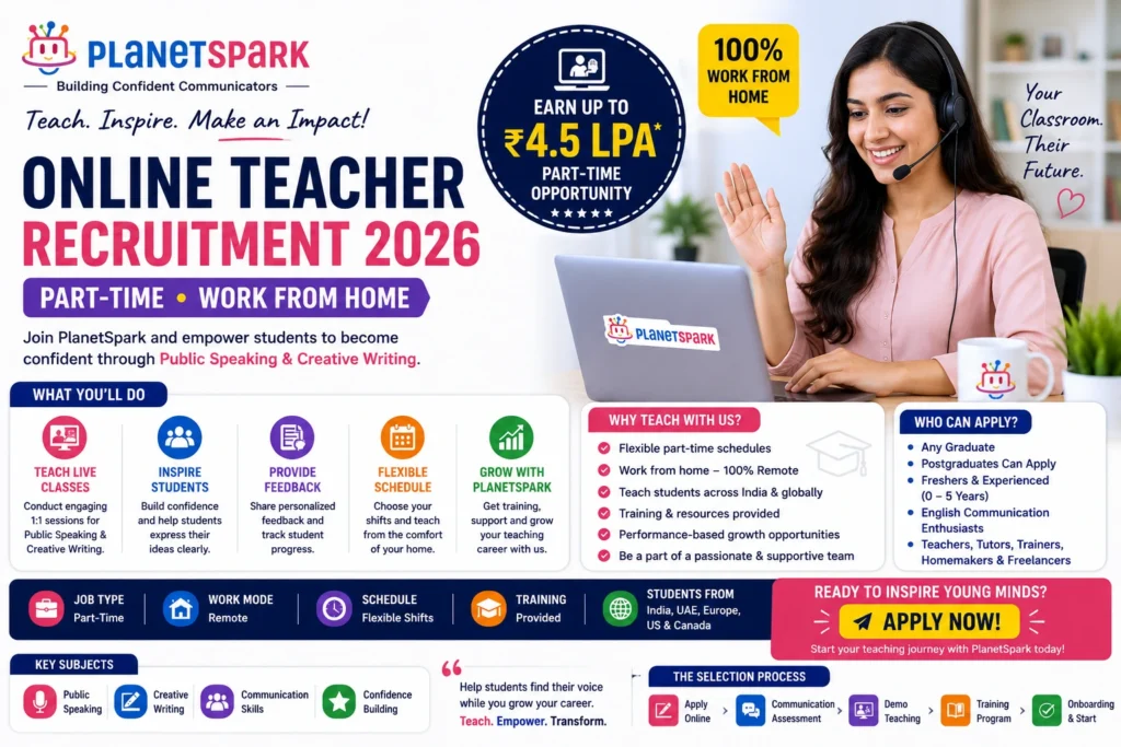 PlanetSpark Hiring Online Teachers 2026