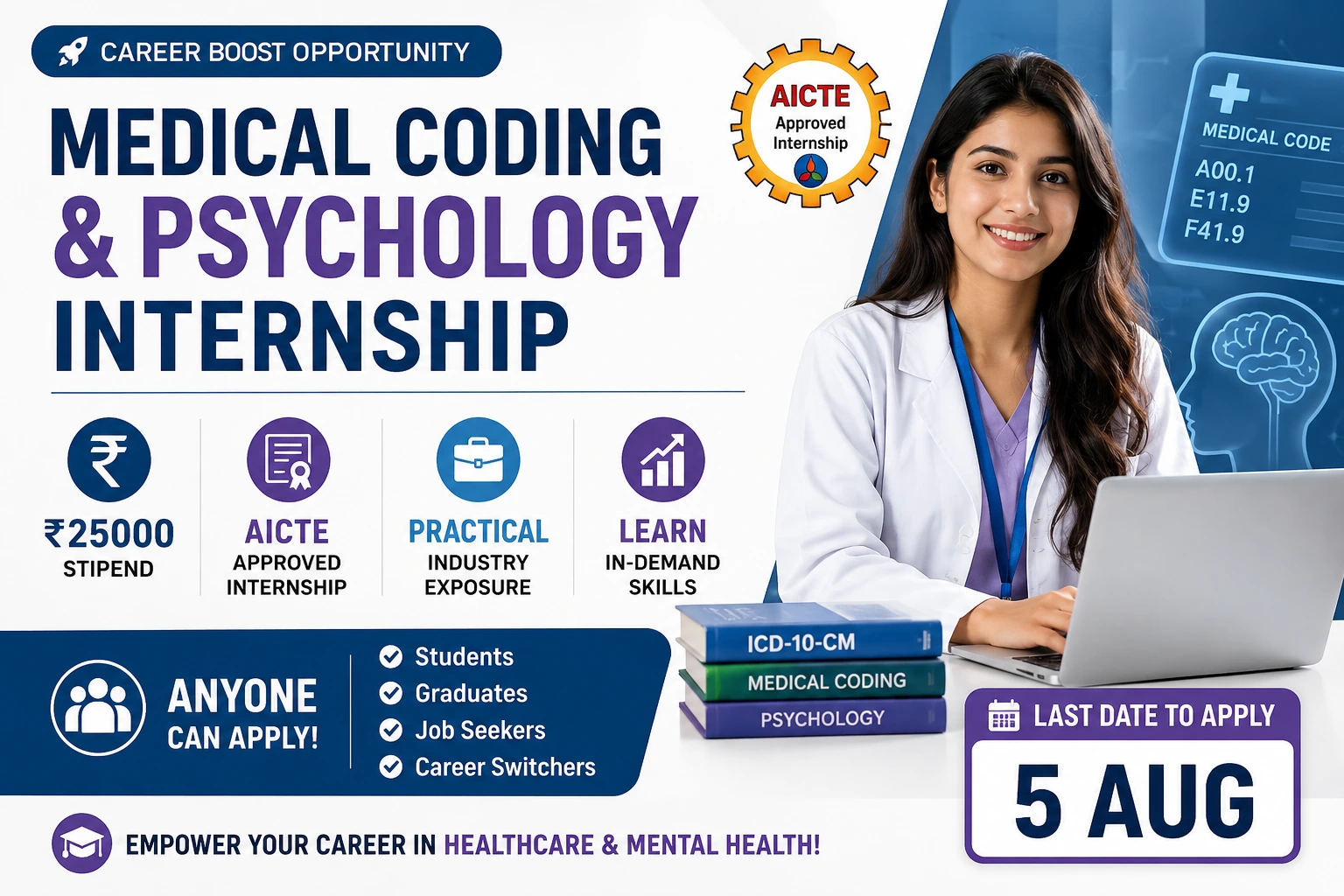 Medical Coding & Psychology Internship | ₹25000 Stipend | AICTE | Anyone Can Apply