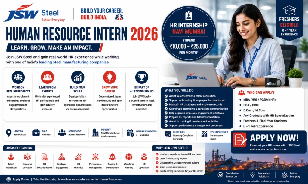 JSW Steel HR Internship 2026