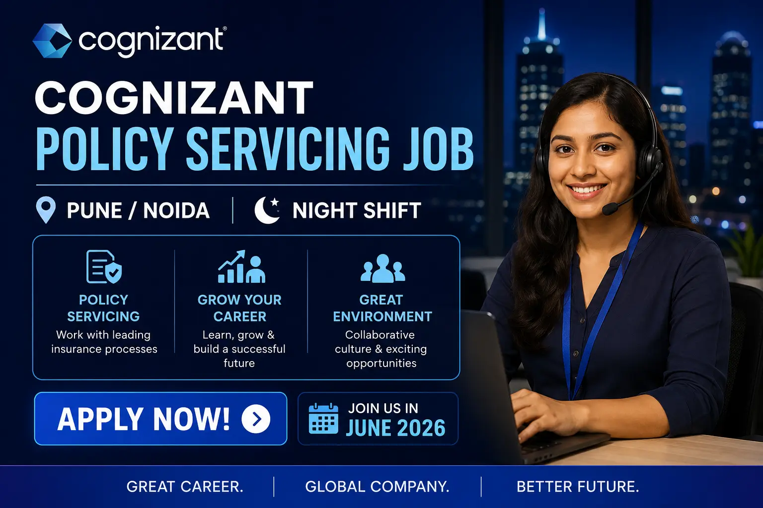 Cognizant Policy Servicing Job | Pune/Noida | Night Shift | Apply Now