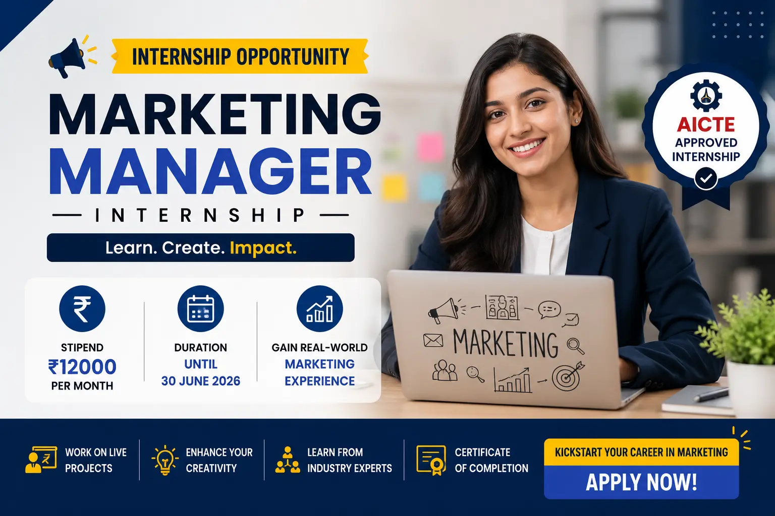 Marketing Manager Internship | ₹12k Stipend | AICTE | 30 June 2026