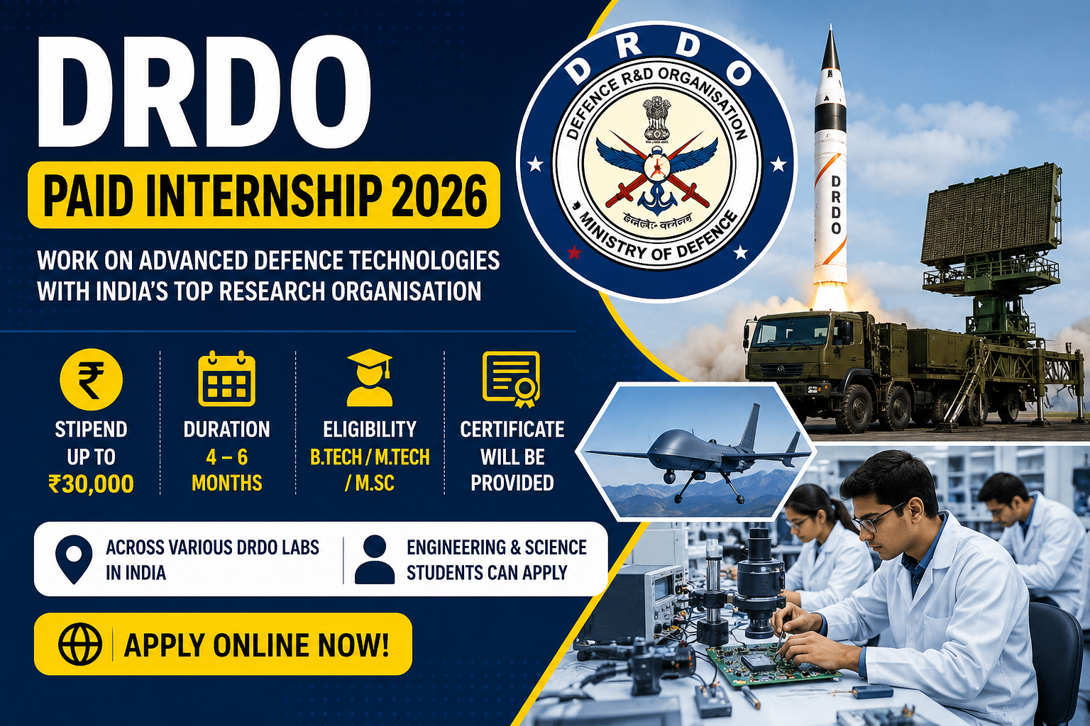 DRDO Paid Internship 2026: ₹30,000 Stipend